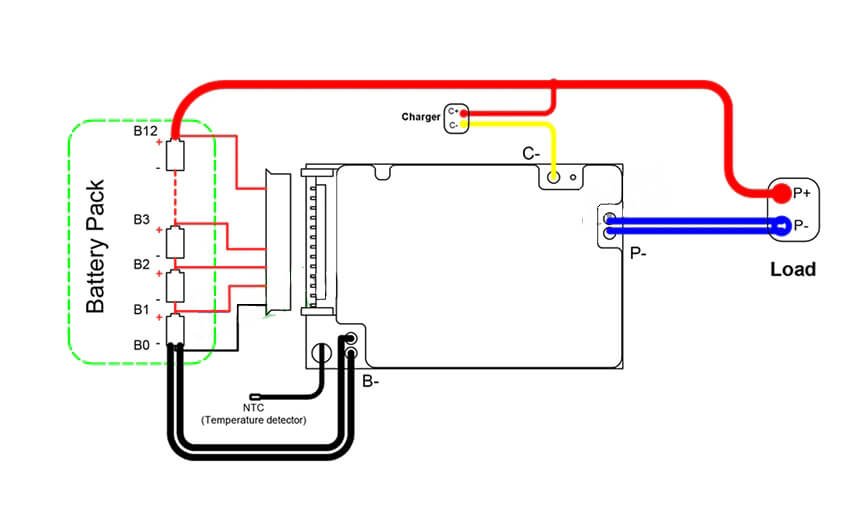 12S 20A 43.2V battery BMS without switch wiring guide